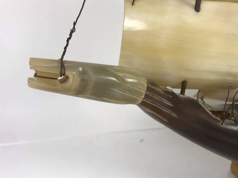 Large Vintage Horn Sailing Ship Sculpture 22W X 19.5H [Photo 6]
