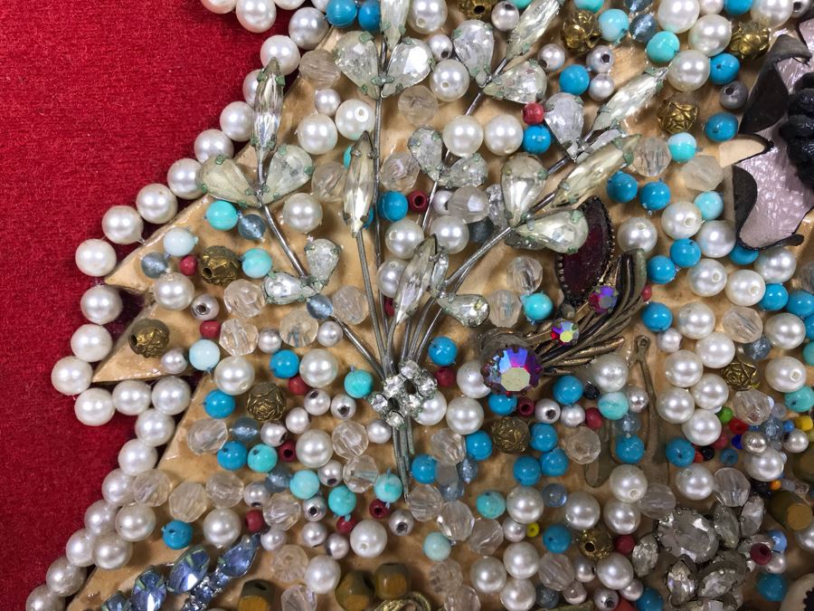 Framed Christmas Tree Vintage Costume Jewelry Collage Artwork Featuring Northrop 25 Year Pin (Probably Gold) 16 X 18 [Photo 8]