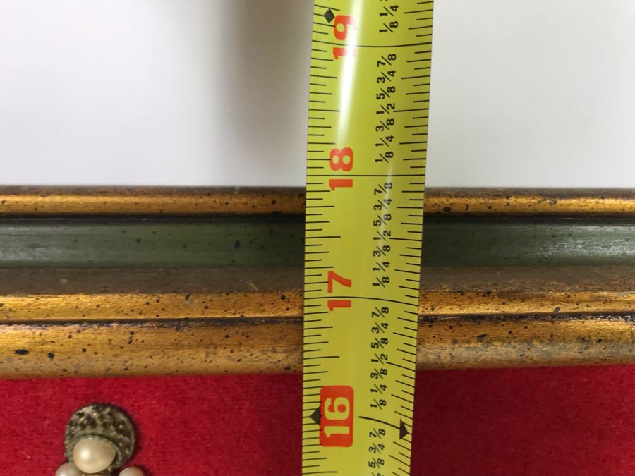 Framed Christmas Tree Vintage Costume Jewelry Collage Artwork Featuring Northrop 25 Year Pin (Probably Gold) 16 X 18 [Photo 11]