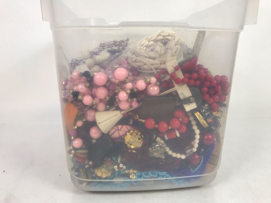Plastic Bin Mixed Bag Of Costume Jewelry See Photos [Photo 8]