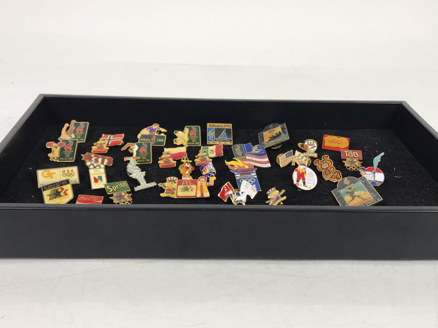 Collection Of Vintage Olympic Pins Advertising Coke With Black Tray [Photo 13]