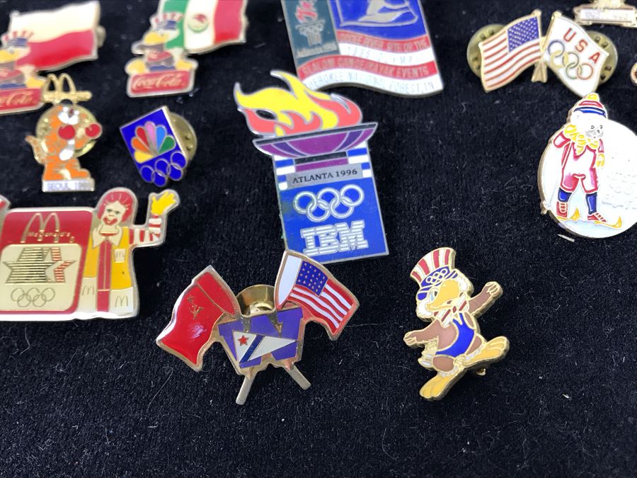 Collection Of Vintage Olympic Pins Advertising Coke With Black Tray [Photo 5]