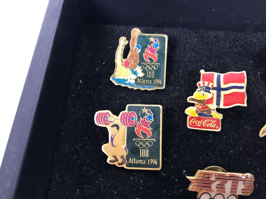 Collection Of Vintage Olympic Pins Advertising Coke With Black Tray [Photo 11]