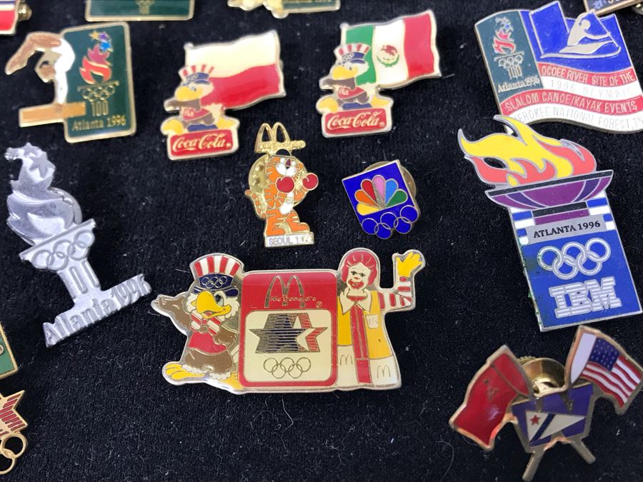 Collection Of Vintage Olympic Pins Advertising Coke With Black Tray [Photo 4]
