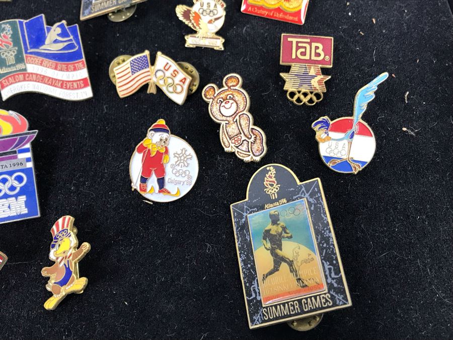 Collection Of Vintage Olympic Pins Advertising Coke With Black Tray [Photo 6]