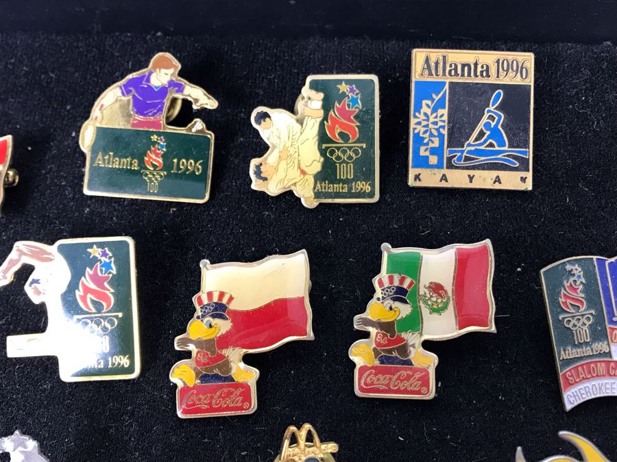 Collection Of Vintage Olympic Pins Advertising Coke With Black Tray [Photo 9]