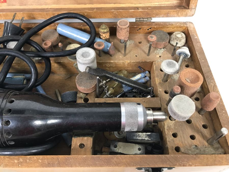 Vintage Precise Products Company Rotary Dremel Tool With Wooden Box, Manuals And Accessories [Photo 7]