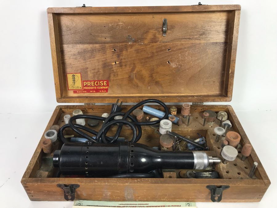 Vintage Precise Products Company Rotary Dremel Tool With Wooden Box, Manuals And Accessories [Photo 3]