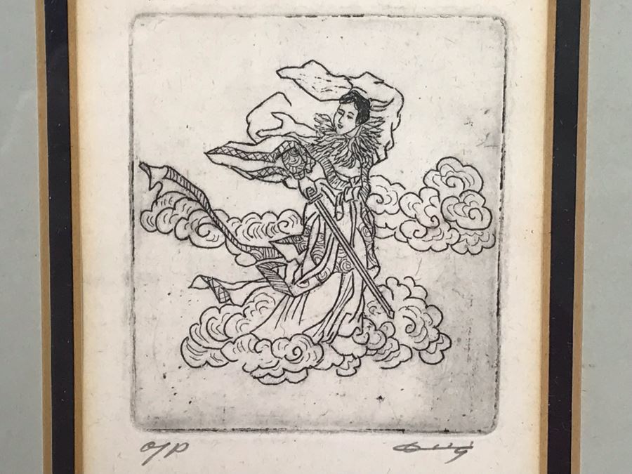 Signed And Framed AP Asian Etching Size 2.25' X 2.75' [Photo 8]