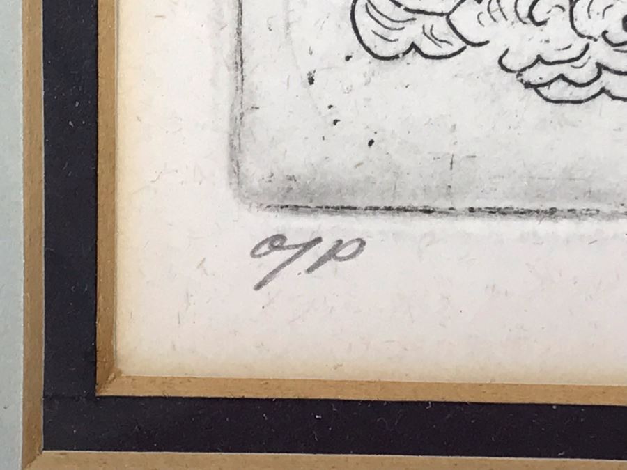 Signed And Framed AP Asian Etching Size 2.25' X 2.75' [Photo 5]