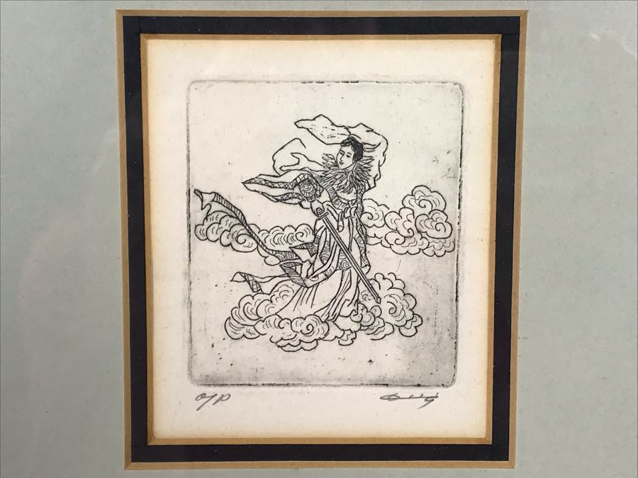 Signed And Framed AP Asian Etching Size 2.25' X 2.75' [Photo 1]