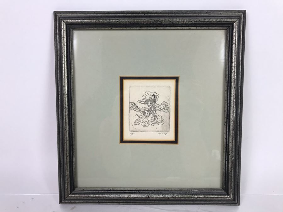 Signed And Framed AP Asian Etching Size 2.25' X 2.75' [Photo 2]