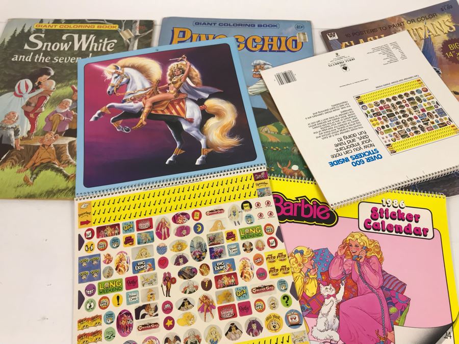 (3) New Old Stock Vintage Giant Coloring Books And (3) Sticker Calendars: Snow White, Pinocchio, Clash Of The Titans, Golden Girl, Barbie, G.I. Joe [Photo 15]