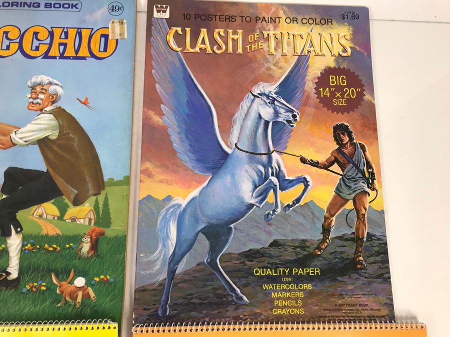 (3) New Old Stock Vintage Giant Coloring Books And (3) Sticker Calendars: Snow White, Pinocchio, Clash Of The Titans, Golden Girl, Barbie, G.I. Joe [Photo 5]