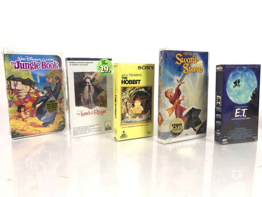 (5) Sealed Vintage VHS Movies: J.R.R. Tolkien The Hobbit, The Lord Of The Rings, Disney's Sword In The Stone, E.T. And The Jungle Book [Photo 2]