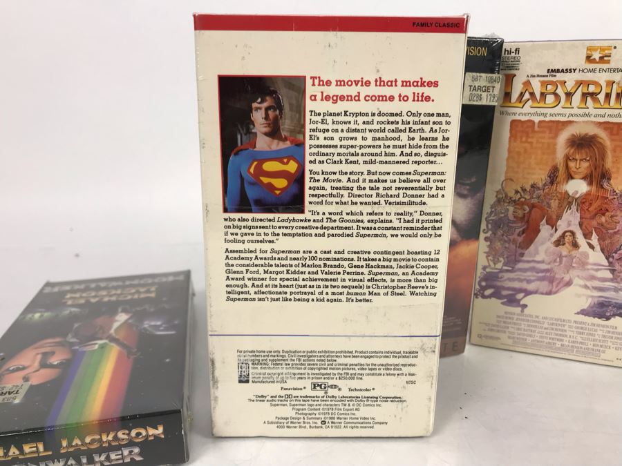 (5) Sealed Vintage VHS Movies: Michael Jackson Moonwalker, Superman, 1984, Labyrinth David Bowie, Batman [Photo 8]