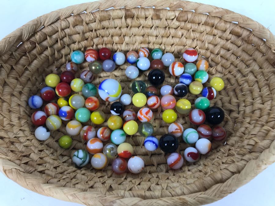 Basket Filled With Various Vintage Glass Marbles [Photo 2]