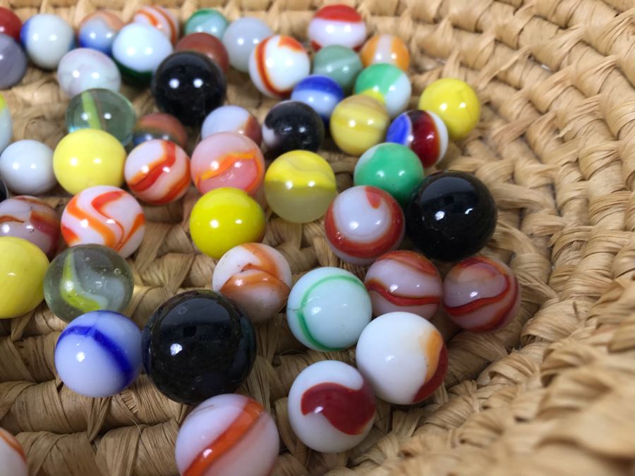Basket Filled With Various Vintage Glass Marbles [Photo 6]