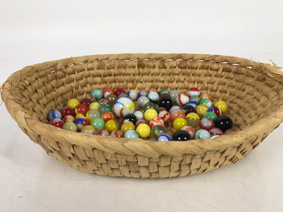 Basket Filled With Various Vintage Glass Marbles [Photo 10]
