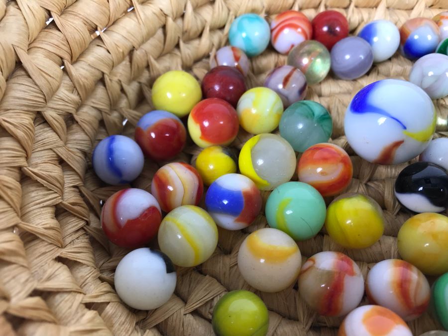 Basket Filled With Various Vintage Glass Marbles [Photo 3]