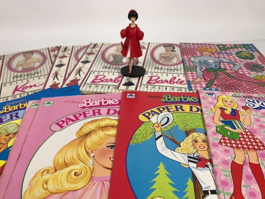 Collection Of Vintage Barbie Doll Paper Dolls And Vintage 1993 Mattel Red Flare Barbie Figurine [Photo 4]
