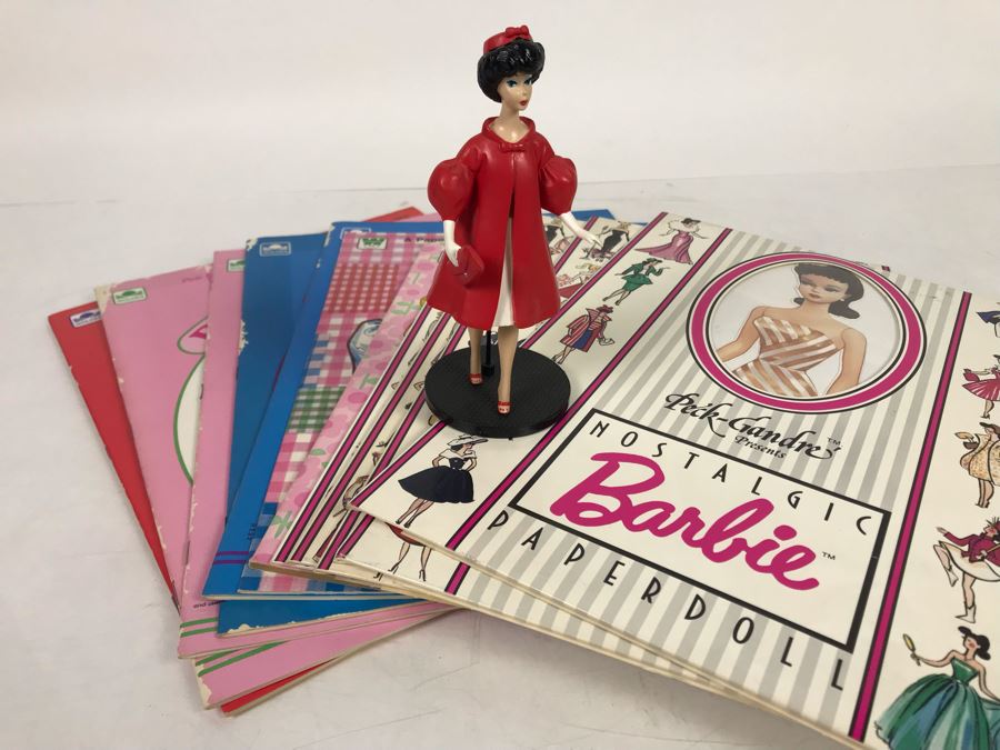 Collection Of Vintage Barbie Doll Paper Dolls And Vintage 1993 Mattel Red Flare Barbie Figurine [Photo 2]