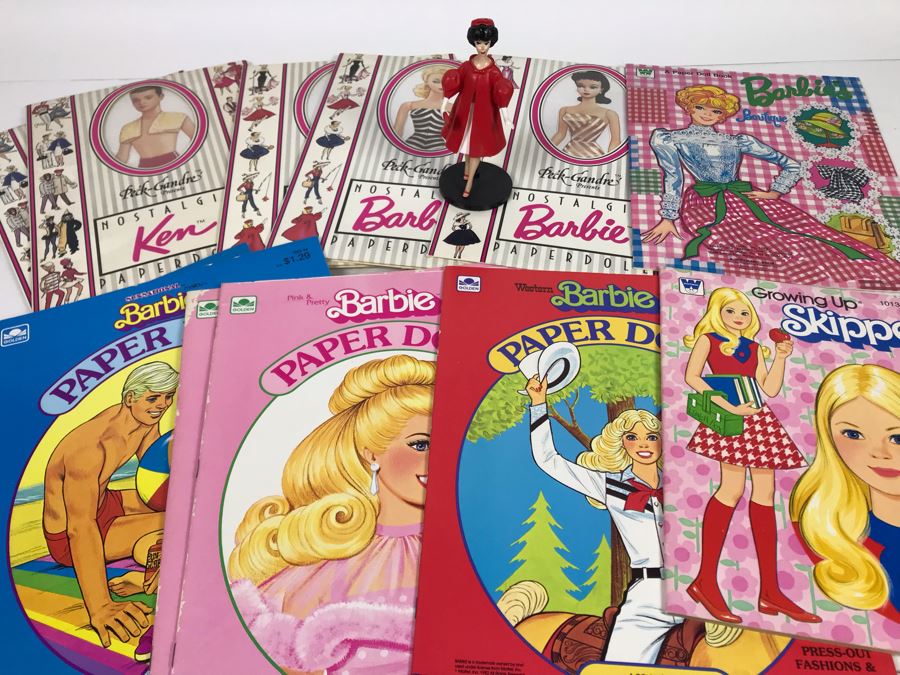 Collection Of Vintage Barbie Doll Paper Dolls And Vintage 1993 Mattel Red Flare Barbie Figurine [Photo 1]