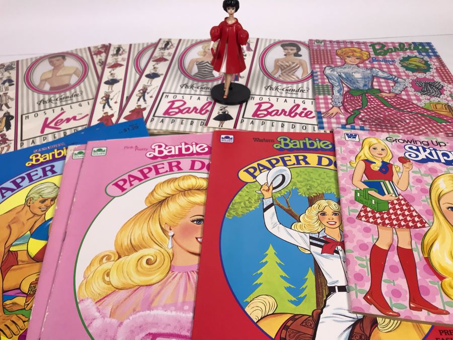 Collection Of Vintage Barbie Doll Paper Dolls And Vintage 1993 Mattel Red Flare Barbie Figurine [Photo 3]