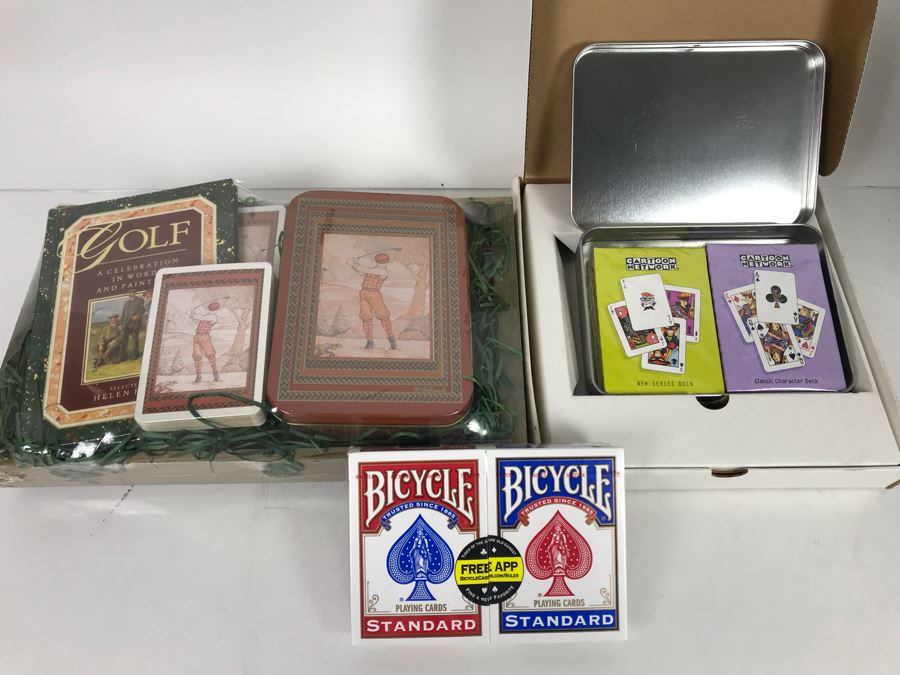 Various New Playing Cards And Golf Gift Basket