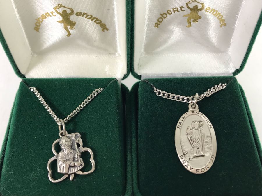 New Pair Of Sterling Silver Irish Pendants With Necklaces By Robert Emmet $130 Value [Photo 2]