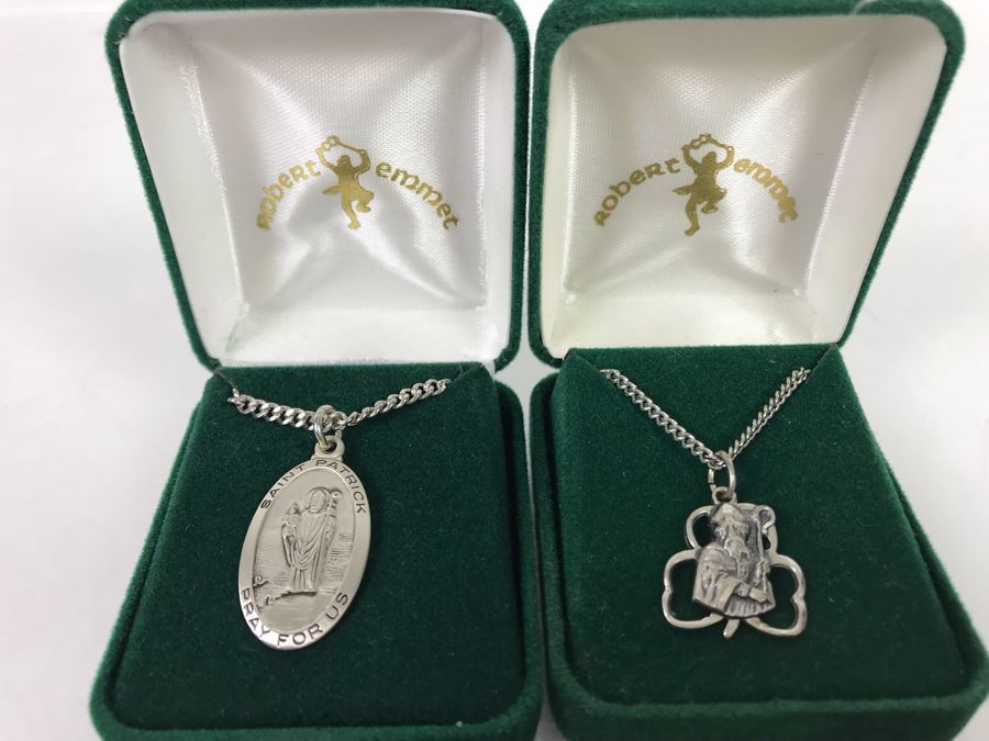 New Pair Of Sterling Silver Irish Pendants With Necklaces By Robert Emmet $130 Value [Photo 1]
