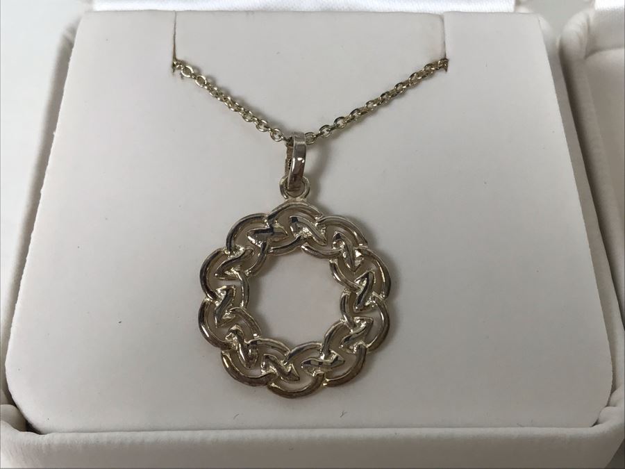 New Sterling Silver Irish Pendant Necklace With Matching Earrings  [Photo 2]