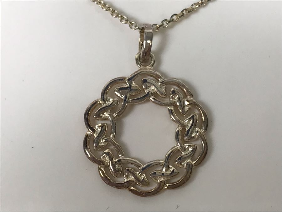 New Sterling Silver Irish Pendant Necklace With Matching Earrings  [Photo 3]