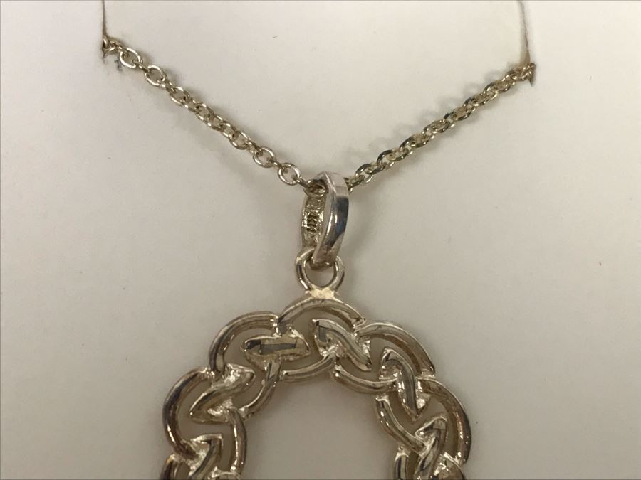 New Sterling Silver Irish Pendant Necklace With Matching Earrings  [Photo 4]