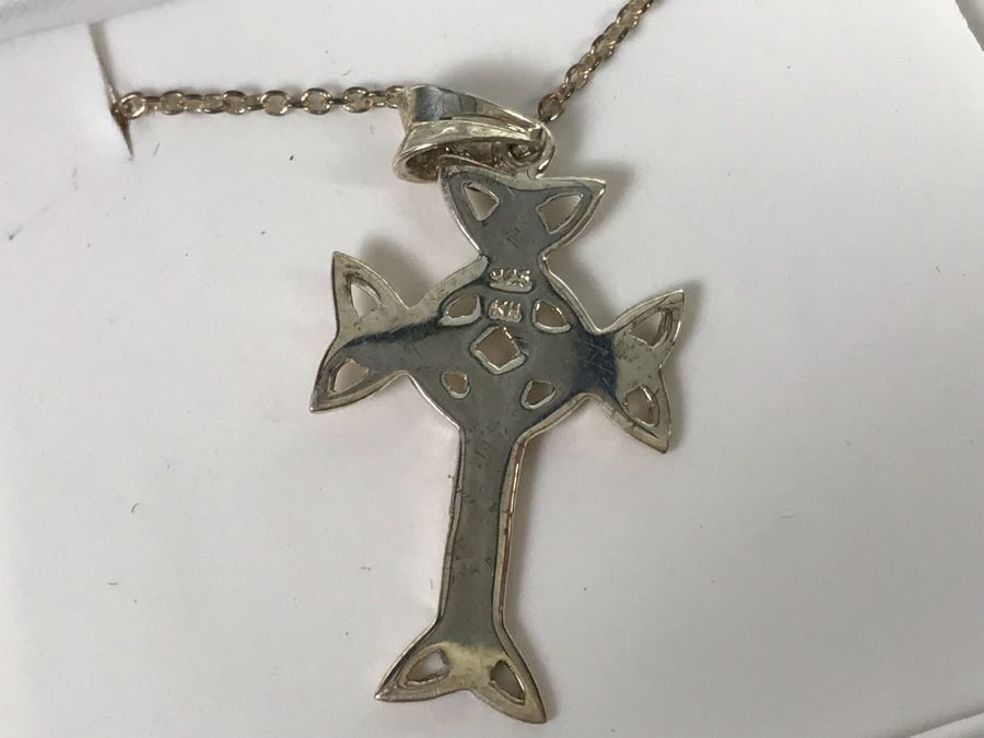 New Sterling Silver Irish Cross Pendant Necklace [Photo 5]