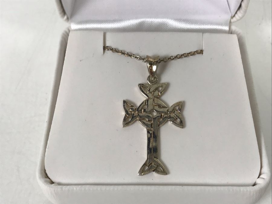 New Sterling Silver Irish Cross Pendant Necklace [Photo 3]