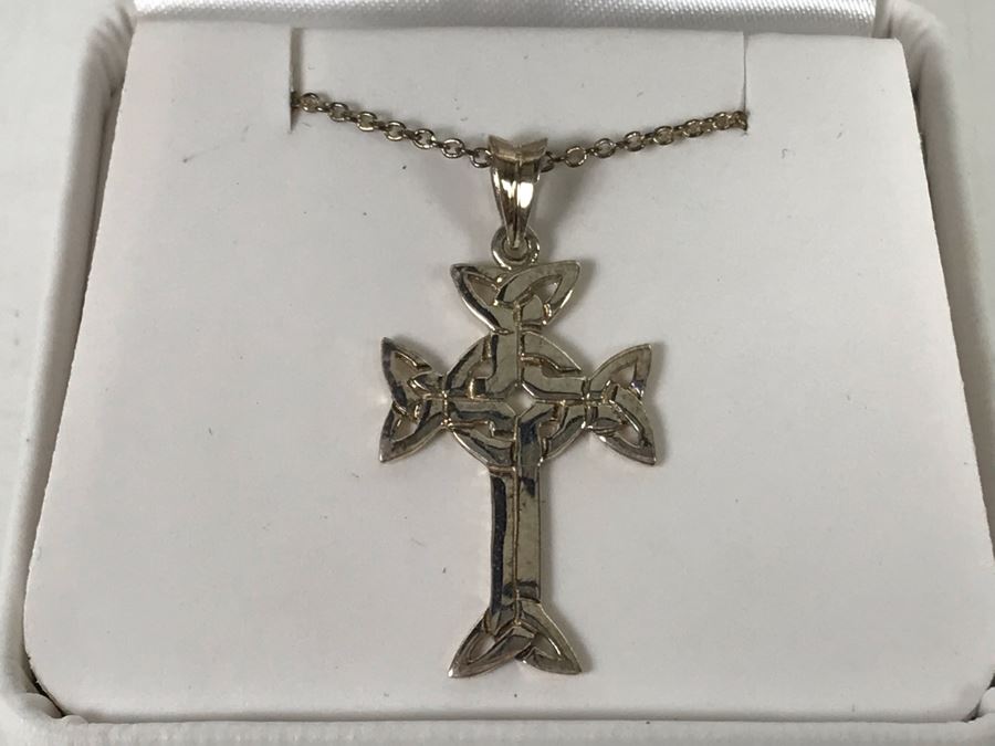 New Sterling Silver Irish Cross Pendant Necklace [Photo 1]