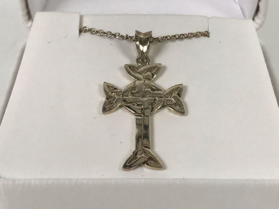 New Sterling Silver Irish Cross Pendant Necklace [Photo 4]