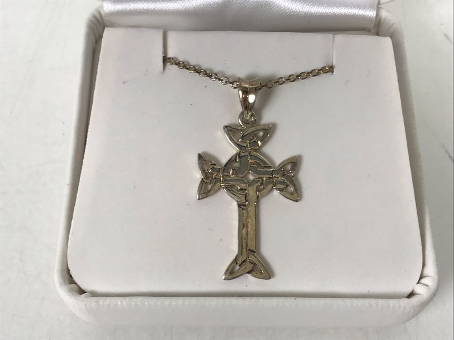 New Sterling Silver Irish Cross Pendant Necklace [Photo 2]