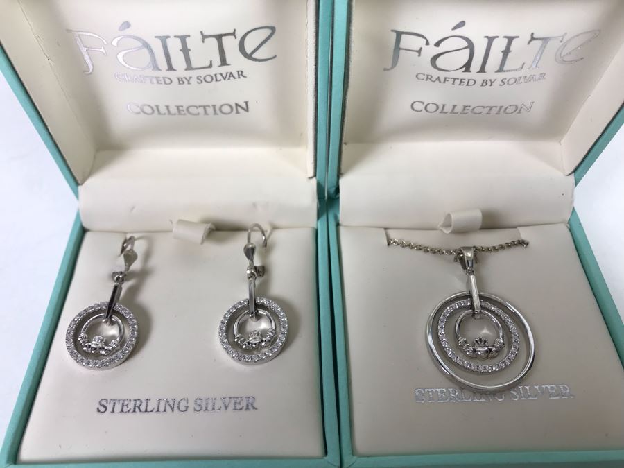 New Sterling Silver Pendant Necklace And Matching Earrings By Failte Solvar [Photo 2]