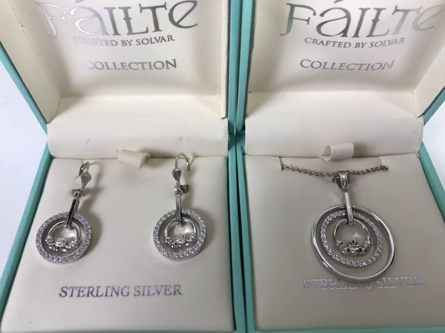 New Sterling Silver Pendant Necklace And Matching Earrings By Failte Solvar [Photo 1]