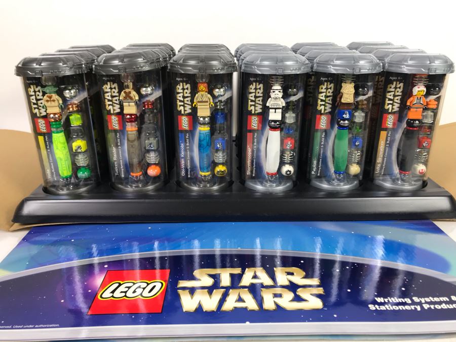 New LEGO Star Wars Collectible Pens With Store Display Merchandiser Yoda, Tusken Raider, Obi-Wan Kenobi, Stormtrooper, Paploo And Luke Skywalker - 24 Total Pens [Photo 3]