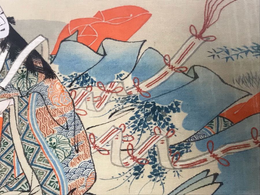 Stunning Original Antique Japanese Mixed Media Silk Painting With Embroidered Accents In Shadowbox Frame 26 X 32 [Photo 9]