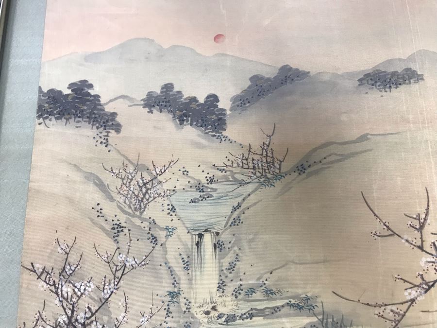 Stunning Original Antique Japanese Mixed Media Silk Painting With Embroidered Accents In Shadowbox Frame 26 X 32 [Photo 15]
