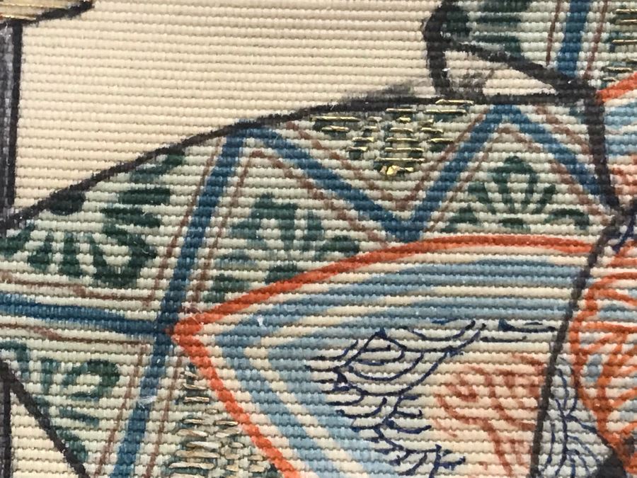 Stunning Original Antique Japanese Mixed Media Silk Painting With Embroidered Accents In Shadowbox Frame 26 X 32 [Photo 19]