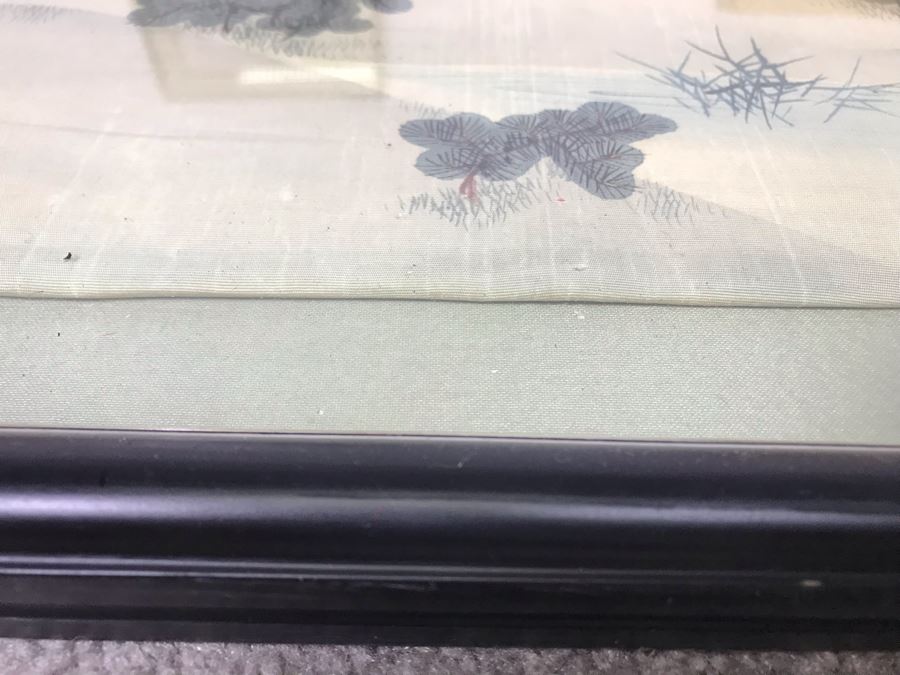 Stunning Original Antique Japanese Mixed Media Silk Painting With Embroidered Accents In Shadowbox Frame 26 X 32 [Photo 24]