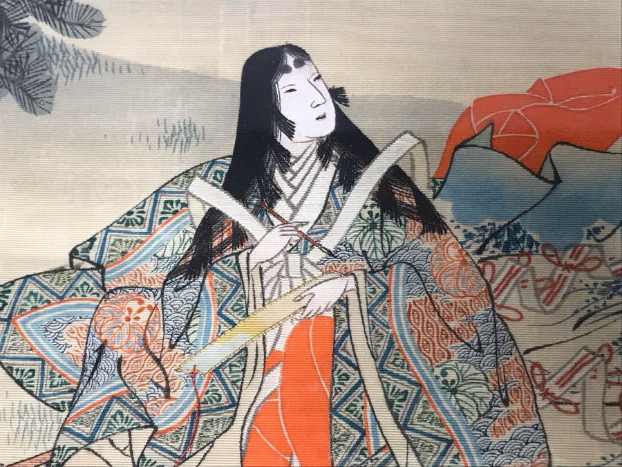 Stunning Original Antique Japanese Mixed Media Silk Painting With Embroidered Accents In Shadowbox Frame 26 X 32 [Photo 7]