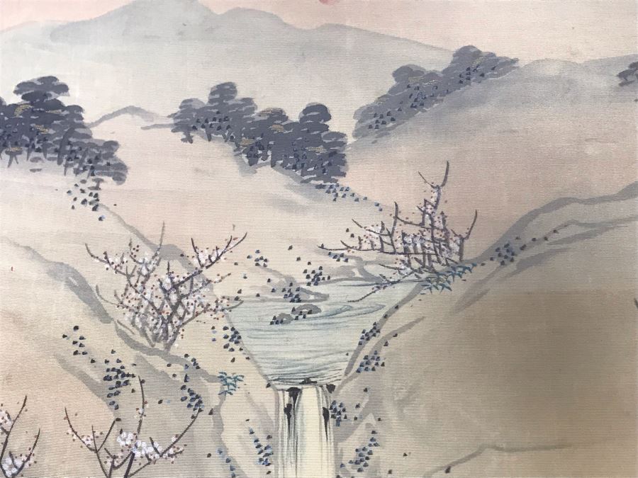 Stunning Original Antique Japanese Mixed Media Silk Painting With Embroidered Accents In Shadowbox Frame 26 X 32 [Photo 14]