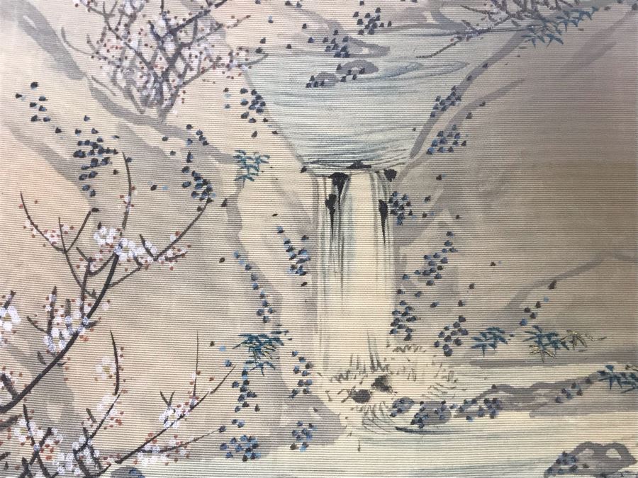 Stunning Original Antique Japanese Mixed Media Silk Painting With Embroidered Accents In Shadowbox Frame 26 X 32 [Photo 13]