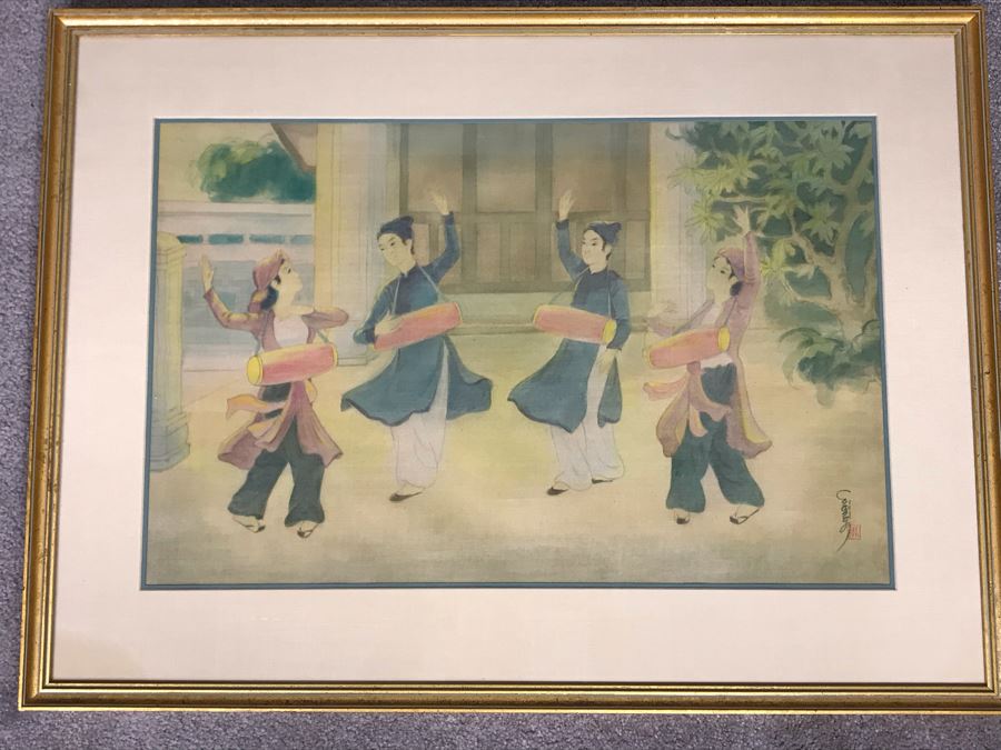 Framed Original Signed Asian Artwork 22.5 X 15